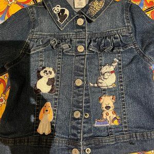 NWT Toddler Girl Okie Dokie  Ruffled Jean Jacket, 4T, Animal Patches & Appliques